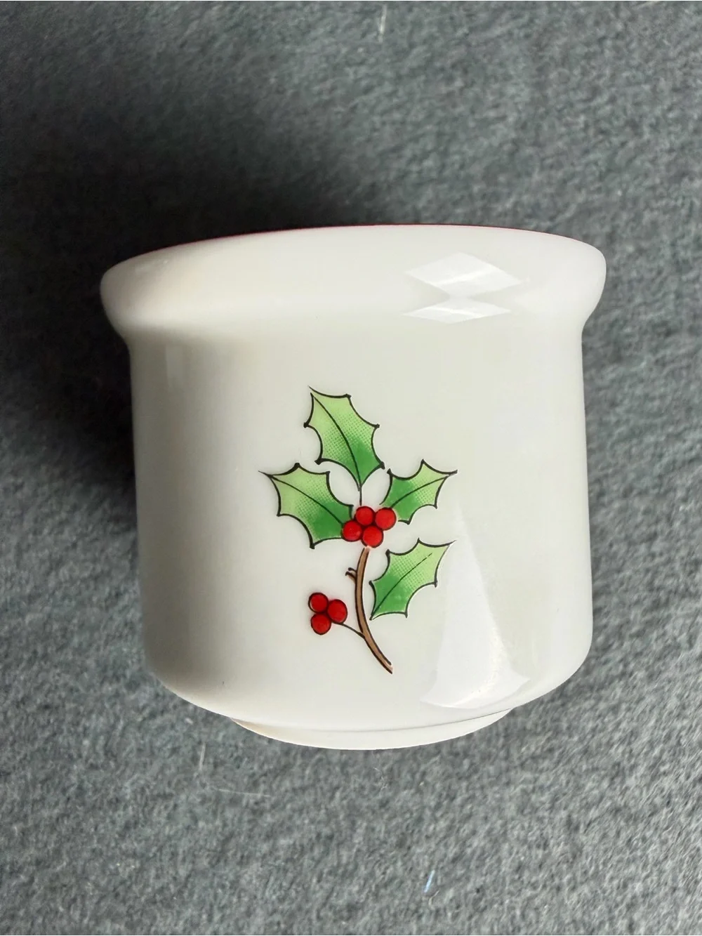Vintage Mini Porcelain Christmas Hurricane Lamp, Tea Light Holder Holly & Tree